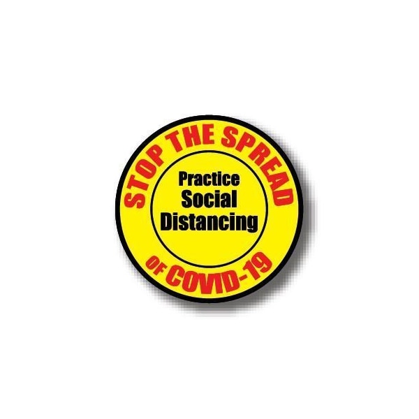 Ergomat 4in CIRCLE SIGNS Stop The Spread of COVID-19 - Practice Social Distancing DSV-SIGN 16 #6174 -UEN - main